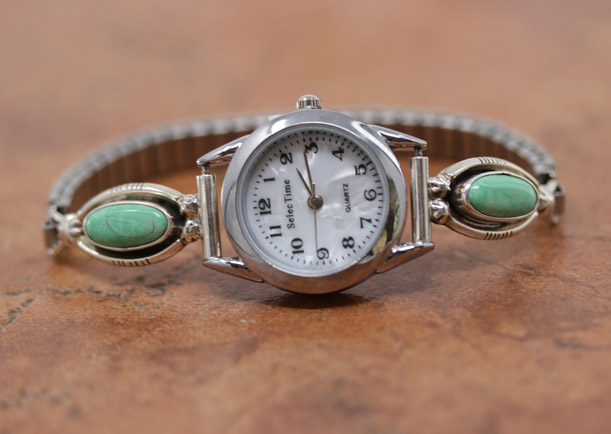 Navajo Green Turquoise Ladies Watch by Etta Larry