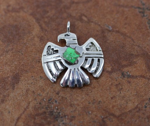 Navajo Silver Gaspeite Eagle Pendant