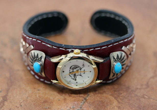 Navajo Leather Ladies Watch Bracelet