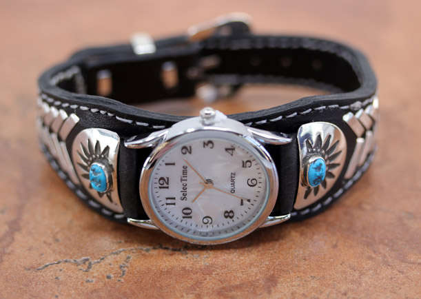 Navajo Leather Turquoise Mens Watch