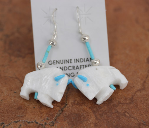 Zuni Silver Buffalo Fetish Earrings