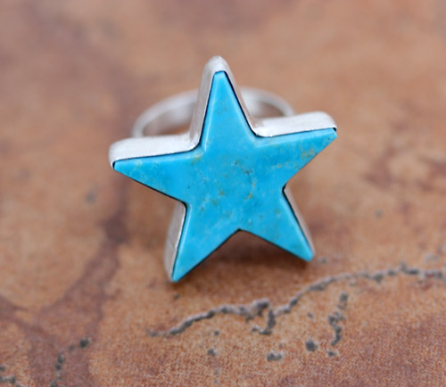 Navajo Silver Turquoise Star Ring Size 6_8