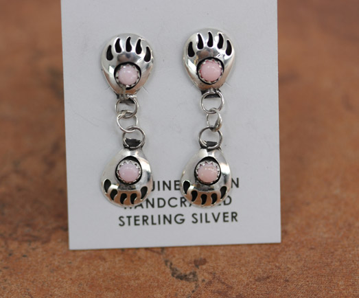 Navajo Pink Quartz Bear Paw Earrings