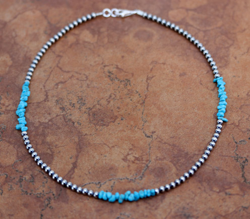 Navajo Pearl Silver Turquoise Chip Necklace