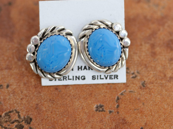 Navajo Silver Denim Lapis Earrings by Cadman