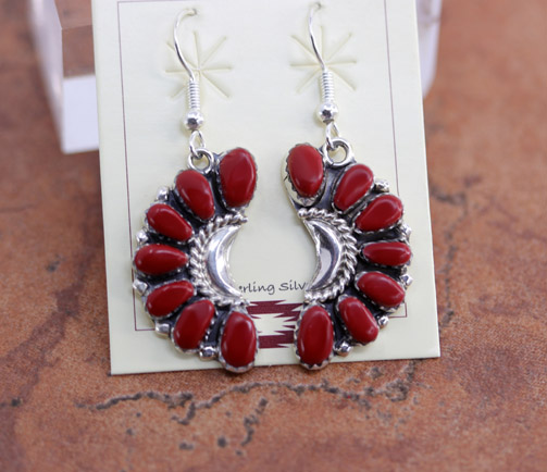 Navajo Sterling Silver Coral Cluster Earrings