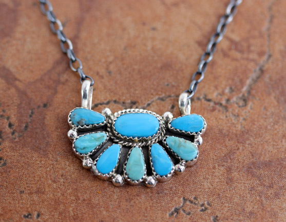 Navajo Silver Turquoise Bar Necklace