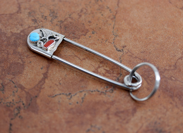 Navajo Silver Turquoise Coral Eagle Key Chain