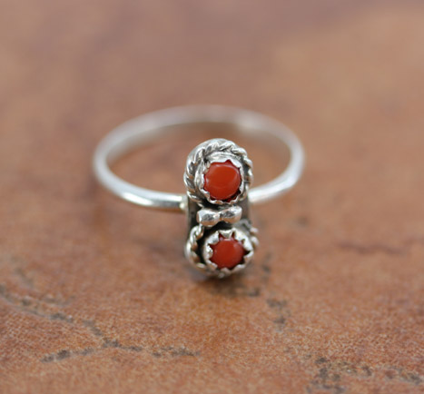 Navajo Silver Coral Ring Size 4