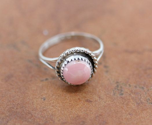 Navajo Silver Pink Quartz Ring Size 6