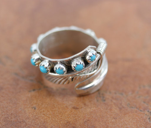 Navajo Silver Turquoise Feather Ring Size 6_9