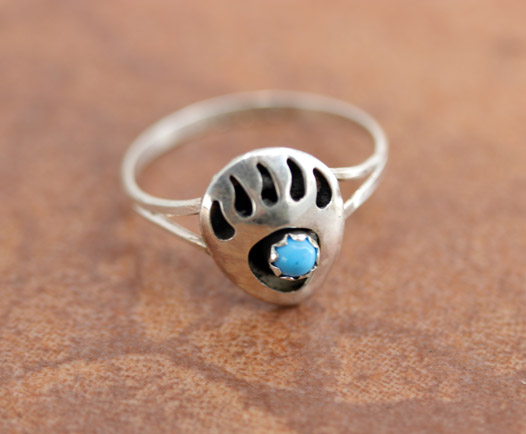 Navajo Silver Turquoise Bear Paw Ring Size 7