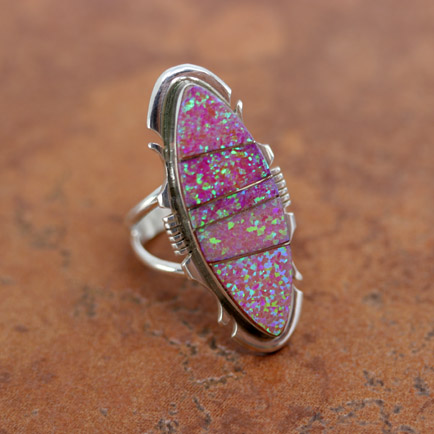 Navajo Silver Created Opal Ring Size 9