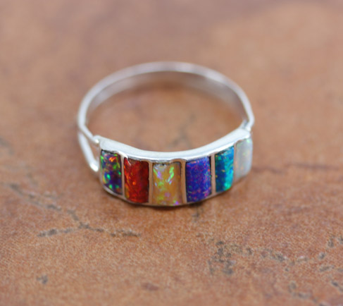 Navajo Silver Created Opal Ring Size 9