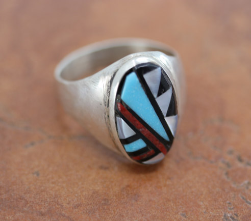 Zuni Silver Multi_Stone Ring Size 12