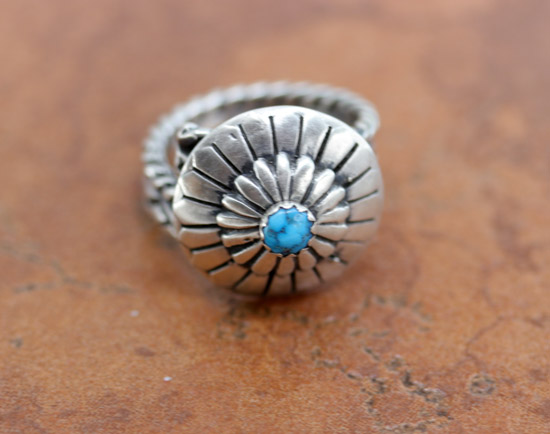 Navajo Silver Turquoise Concho Ring Size 8 1/2