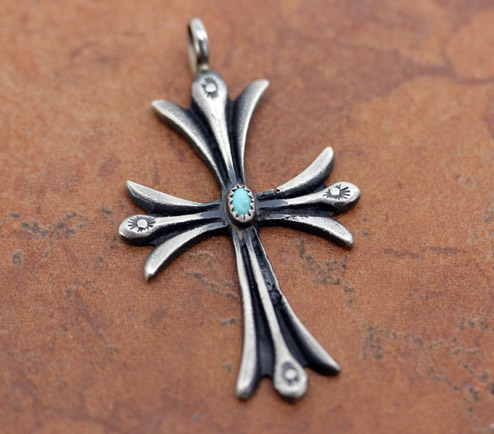 Navajo Sterling Turquoise Cross Pendant