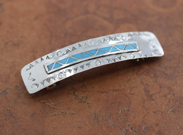 Zuni Silver Turquoise Hair Barrette