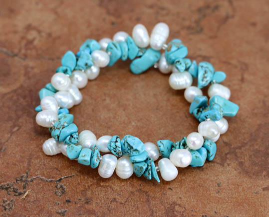 Beaded Pearl Stretch Nugget Bracelet