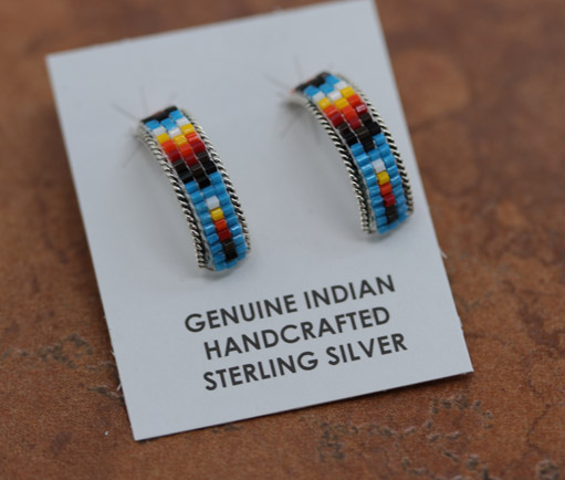 Navajo Silver Beaded Hoop Earrings