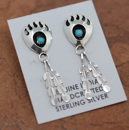 Navajo Turquoise Bear Paw Earrings