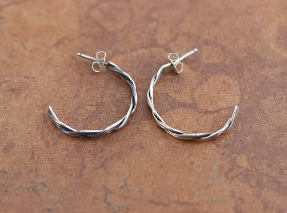 Navajo Silver Hoop Twist Wire Earrings