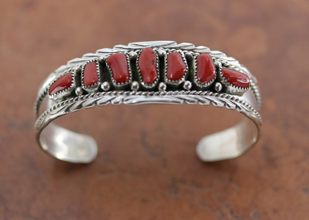 Navajo Sterling Silver Coral Bracelet