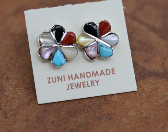 Zuni Silver Multi_Stone Flower Earrings