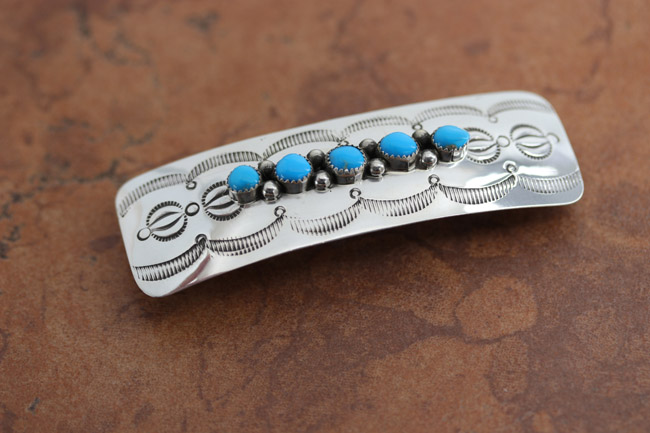 Navajo Silver Turquoise Hair Barrette