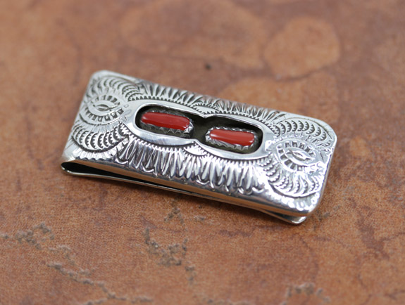 Navajo Silver Coral Money Clip