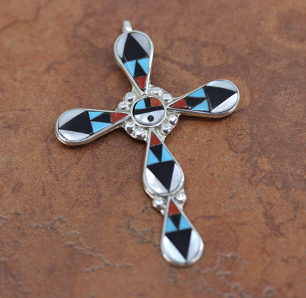 Zuni Sterling Multi_Stone Cross Pendant