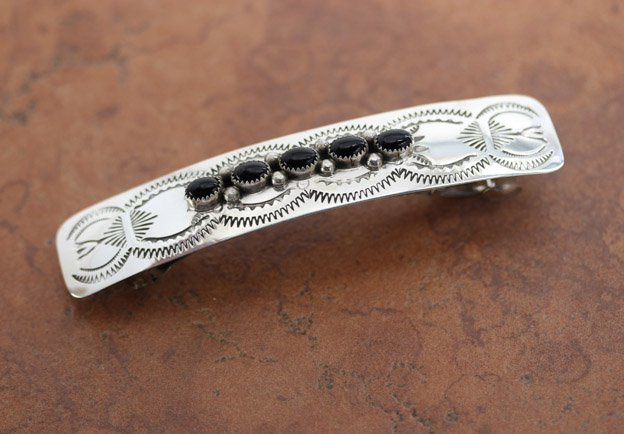 Navajo Silver Onyx Hair Barrette