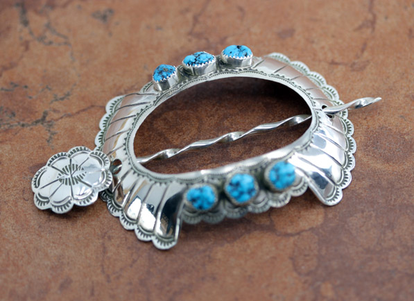 Navajo Silver Turquoise Turtle Hair Barrette