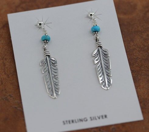 Navajo Silver Turquoise Feather Earrings