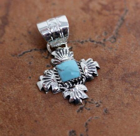 Navajo Silver Turquoise Zia Pendant