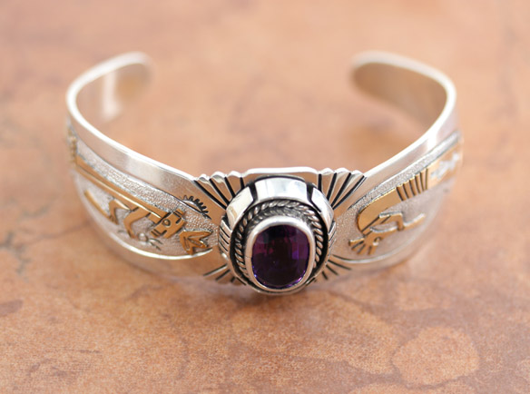 Navajo Silver Amethyst Kokopelli Bracelet