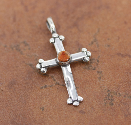 Sterling Spiny Oyster Cross Pendant