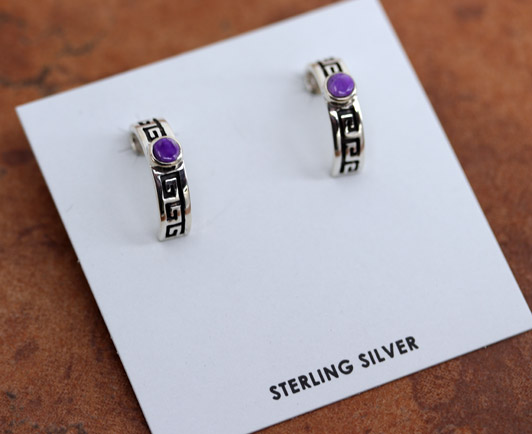 Navajo Silver Hoop Charoite Earrings