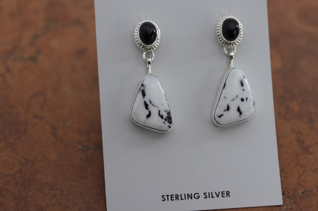 Navajo Silver White Buffalo Onyx Earrings