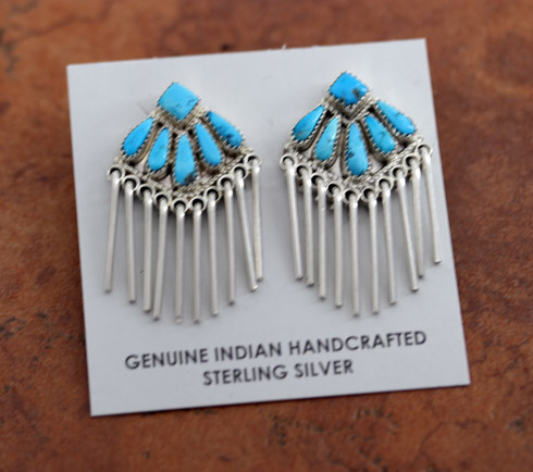 Zuni Silver Turquoise Cluster Earrings