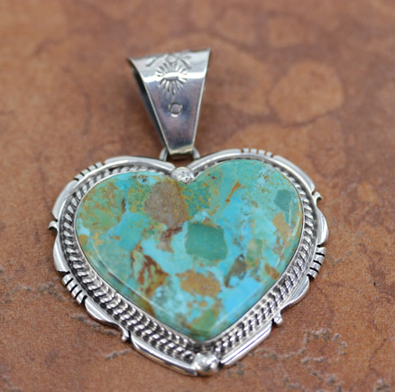 Navajo Sterling Silver Large Turquoise Heart Pendant