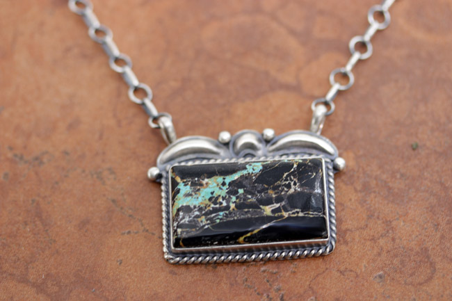 Navajo Silver Blackjack Turquoise Necklace