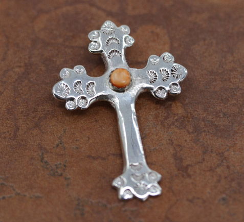 Navajo Sterling Spiny Oyster Cross Pendant