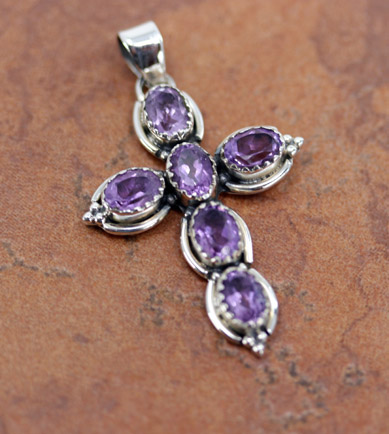 Sterling Amethyst Cross Pendant