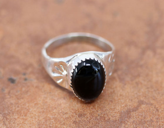 Navajo Silver Onyx Ring Size 6