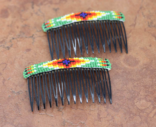 Navajo Beaded Hair Barrette Comb Set of 2