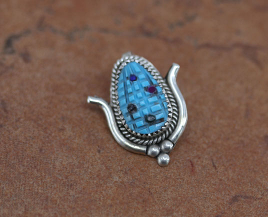 Zuni Sterling Turquoise Corn Husk Pendant