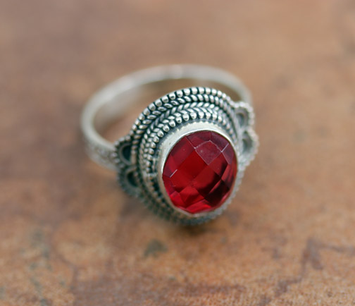 Sterling Silver Ruby Ring Size 7 1/2