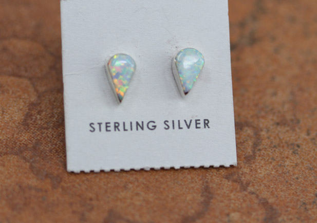 Zuni Silver Created Opal Tear Drop Earrings