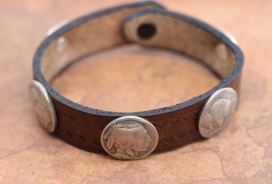 Navajo Leather Buffalo Nickel Men's Bracelet